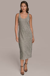 Donna Karan | SLEEVELESS BEADED VELVET MIDI DRESS