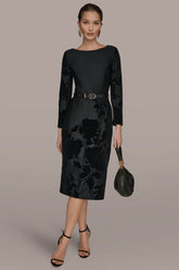 Donna Karan | 3/4 SLEEVE BOATNECK MIDI SHEATH DRESS