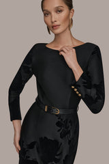 Donna Karan | 3/4 SLEEVE BOATNECK MIDI SHEATH DRESS