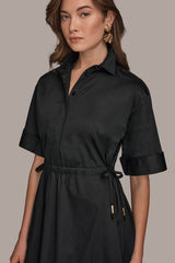 Donna Karan | COTTON-SATEEN DRAWSTRING SHIRT DRESS