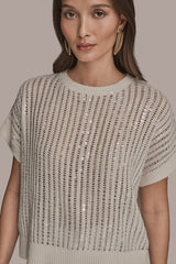 Donna Karan | COTTON-BLEND SEQUIN OPEN-KNIT SWEATER