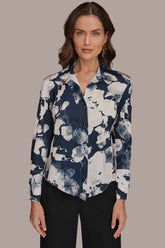 Donna Karan | FLORAL PRINT HIGH-LOW BLOUSE