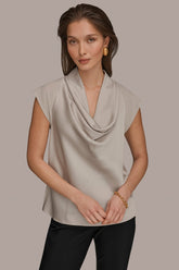 Donna Karan | MIXED MEDIA COWL-NECK TOP