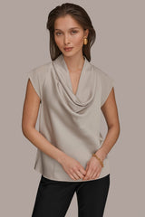 Donna Karan | MIXED MEDIA COWL-NECK TOP