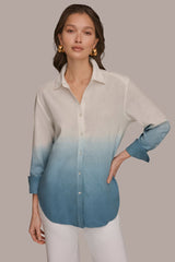 Donna Karan | LINEN-BLEND DIP-DYED STRIPED SHIRT