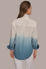 Donna Karan | LINEN-BLEND DIP-DYED STRIPED SHIRT