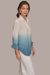 Donna Karan | LINEN-BLEND DIP-DYED STRIPED SHIRT