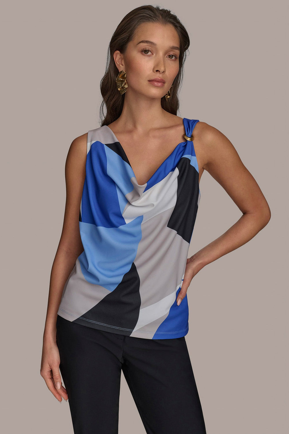 Donna Karan | PRINTED COWL NECK TOP