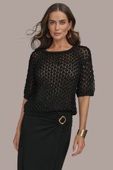 Donna Karan | OPEN STITCH CREW NECK TOP