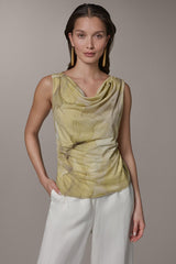 Donna Karan | SLEEVELESS COWL-NECK PRINT BLOUSE