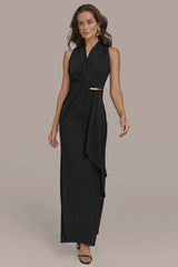 Donna Karan | SLEEVELESS WRAP RUFFLE MAXI GOWN