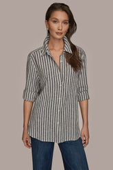 Donna Karan | LINEN-BLEND STRIPED SHIRT