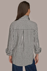 Donna Karan | LINEN-BLEND STRIPED SHIRT