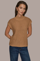Donna Karan | SLEEVELESS MOCK-NECK OPEN STITCH SWEATER