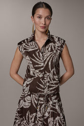 Donna Karan | SLEEVELESS PRINT DRAWSTRING HEM BLOUSE