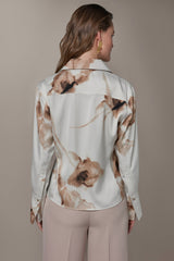Donna Karan | SATIN FLORAL HIGH-LOW BLOUSE