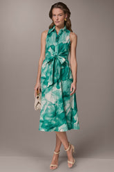 Donna Karan | LINEN-BLEND FLORAL MIDI SHIRT DRESS