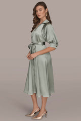 Donna Karan | SATIN MIDI SHIRT DRESS
