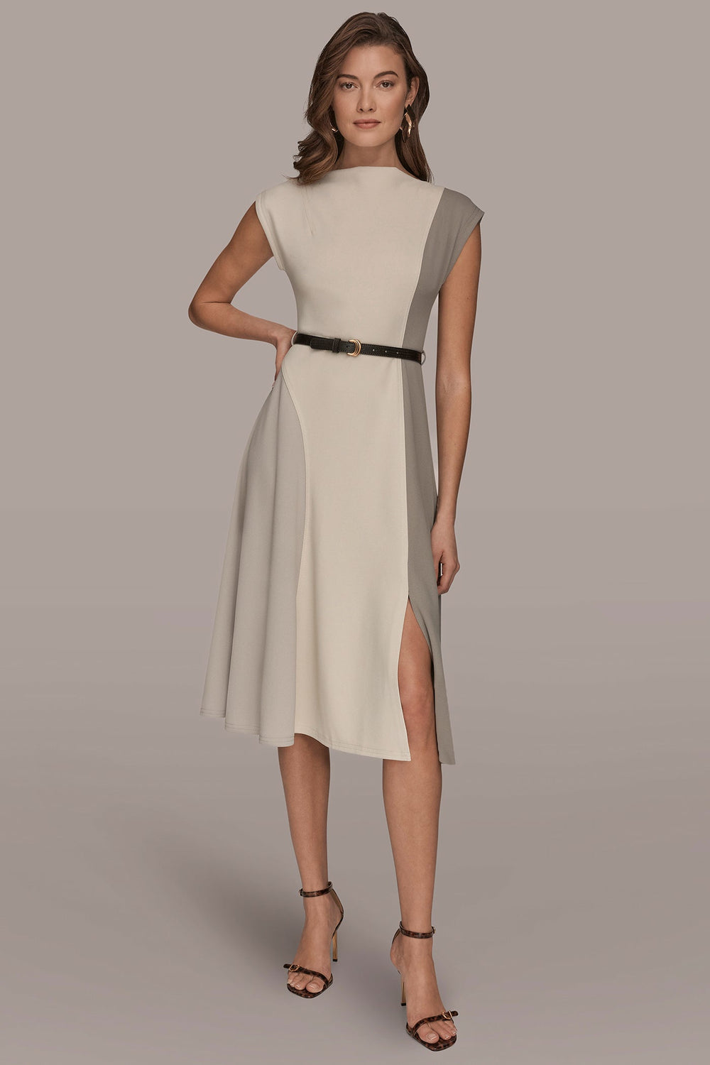 Donna Karan | CAP SLEEVE COLOR-BLOCK MIDI DRESS