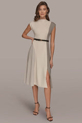 Donna Karan | CAP SLEEVE COLOR-BLOCK MIDI DRESS