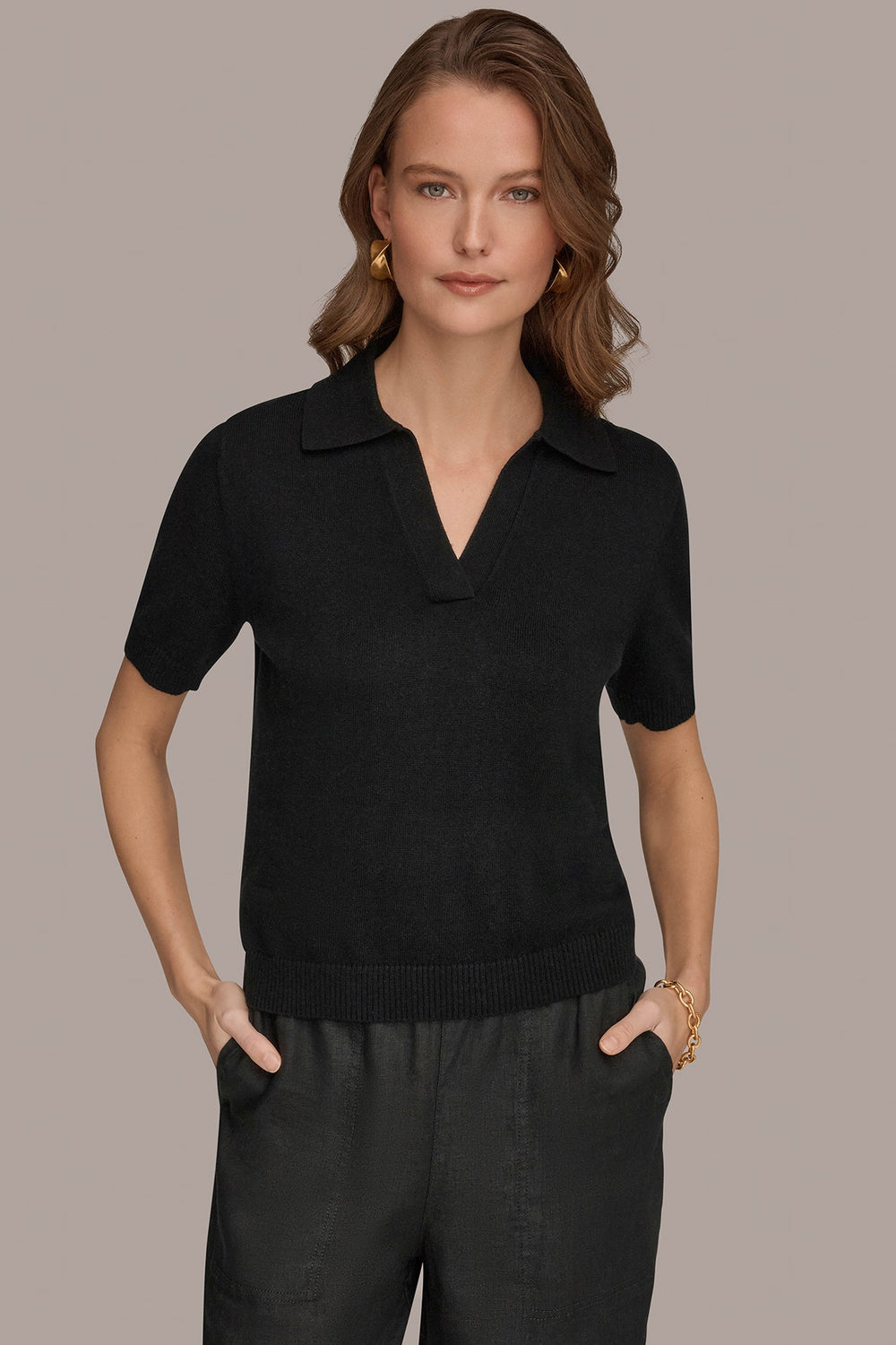 Donna Karan | COTTON AND CASHMERE POLO SWEATER