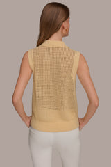 Donna Karan | SLEEVELESS OPEN STITCH POLO SWEATER