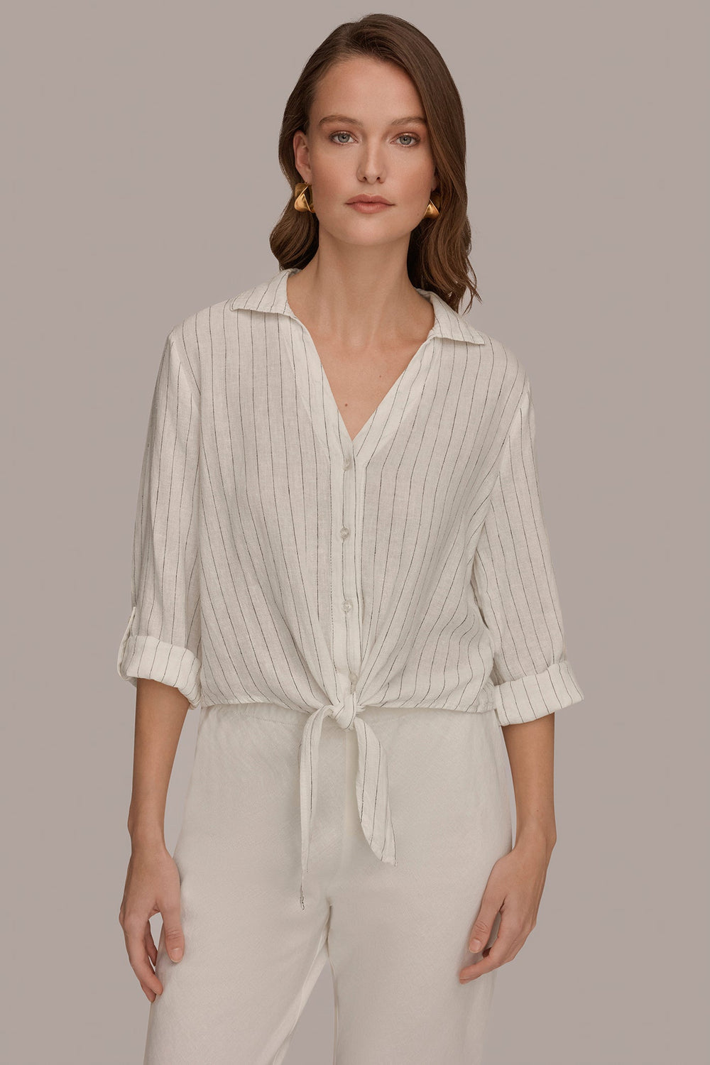 Donna Karan | LONG SLEEVE TIE-FRONT BLOUSE