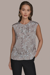 Donna Karan | FLORAL CAP SLEEVE TWIST BLOUSE