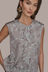 Donna Karan | FLORAL CAP SLEEVE TWIST BLOUSE
