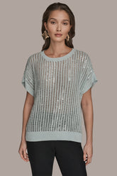 Donna Karan | COTTON-BLEND SEQUIN OPEN-KNIT SWEATER