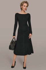 Donna Karan | LONG SLEEVE BOATNECK RIBBED BUTTON SWEATER