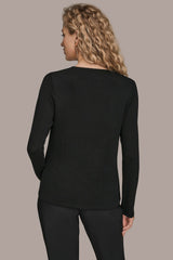 Donna Karan | LONG-SLEEVE COWL-NECK FLORAL TOP