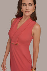 Donna Karan | SLEEVELESS WRAP V-NECK SHEATH DRESS