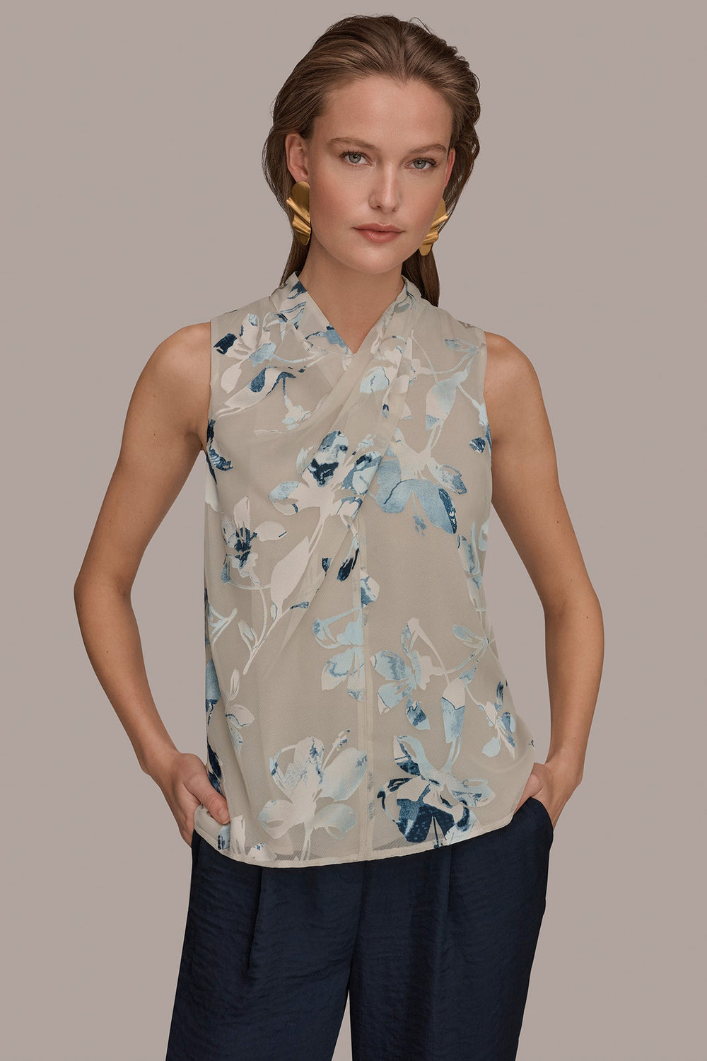 Donna Karan | FLORAL CRISSCROSS TOP