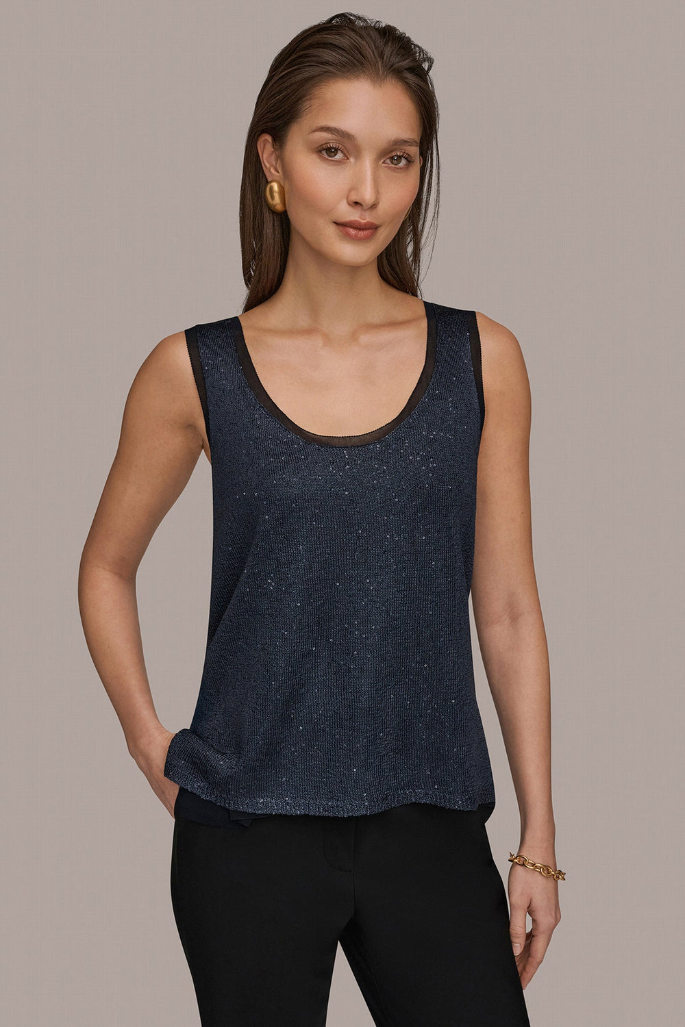 Donna Karan | SCOOP-NECK SEQUIN SHELL TOP