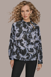Donna Karan | BUTTON-NECK BLOUSE