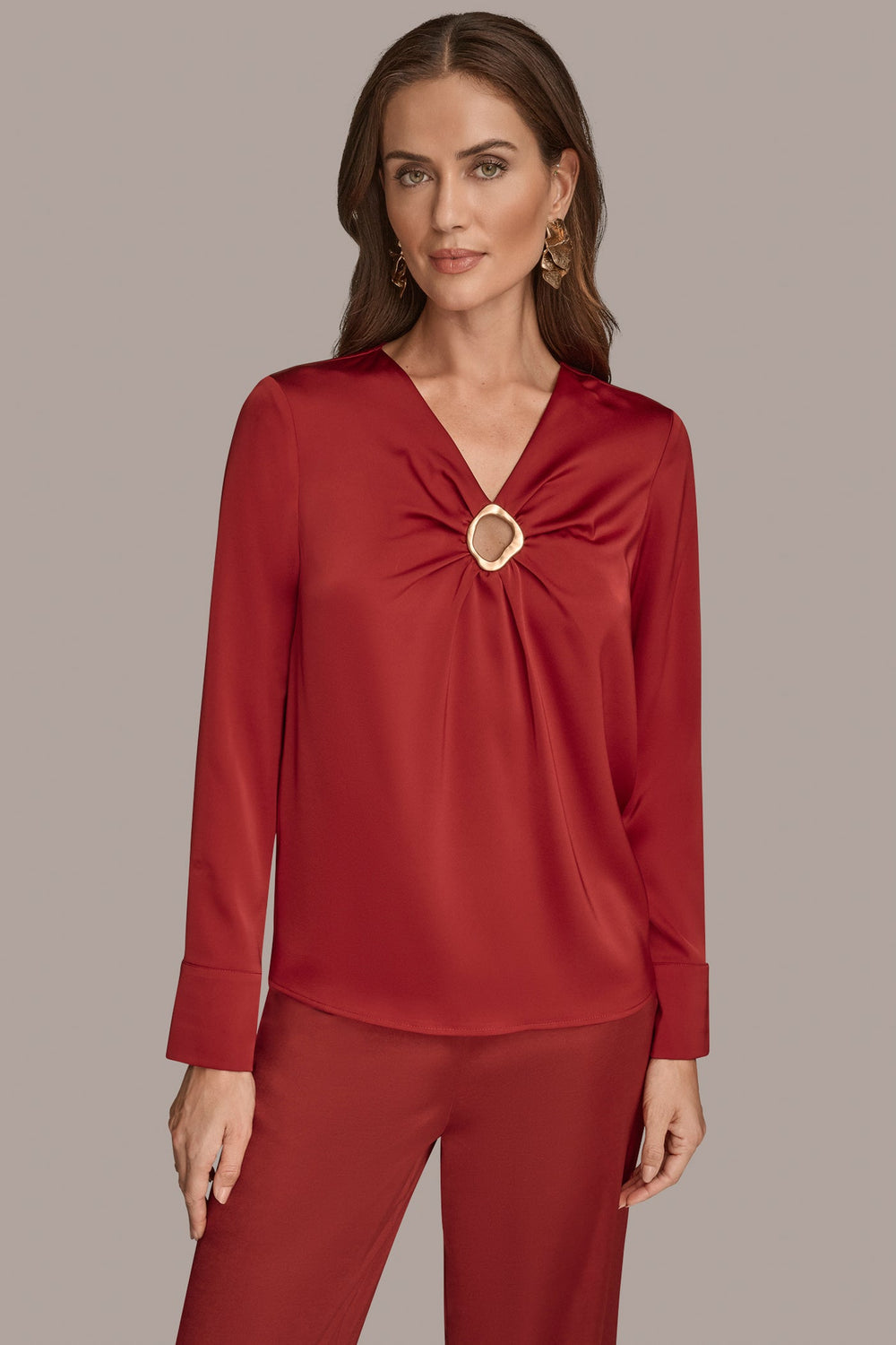Donna Karan | LONG SLEEVE RING V-NECK BLOUSE