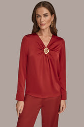 Donna Karan | LONG SLEEVE RING V-NECK BLOUSE