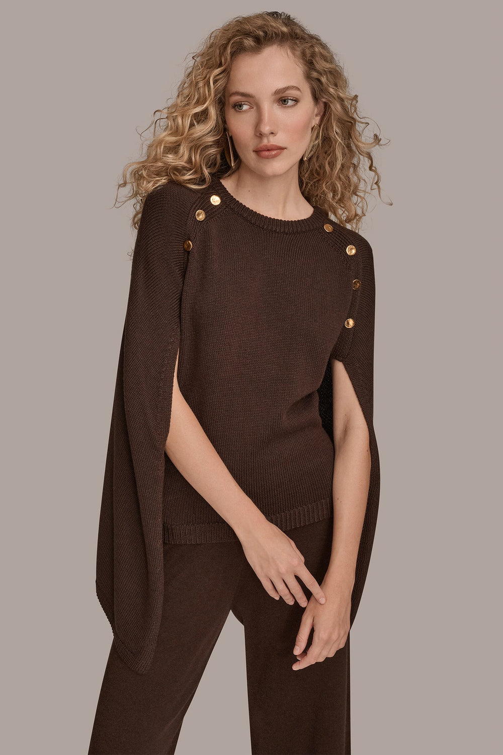 Donna Karan | CAPE-EFFECT BUTTON SWEATER
