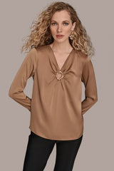 Donna Karan | LONG SLEEVE RING V-NECK BLOUSE