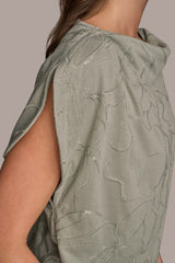 Donna Karan | SHORT SLEEVE COWL-NECK SEQUIN TOP