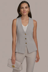 Donna Karan | SLEEVELESS BUTTON UP SWEATER VEST