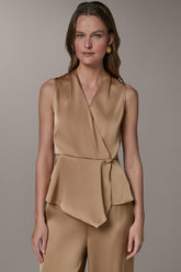 Donna Karan | SLEEVELESS WRAP-EFFECT ASYMMETRIC PEPLUM BLOUSE