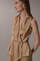 Donna Karan | SLEEVELESS WRAP-EFFECT ASYMMETRIC PEPLUM BLOUSE