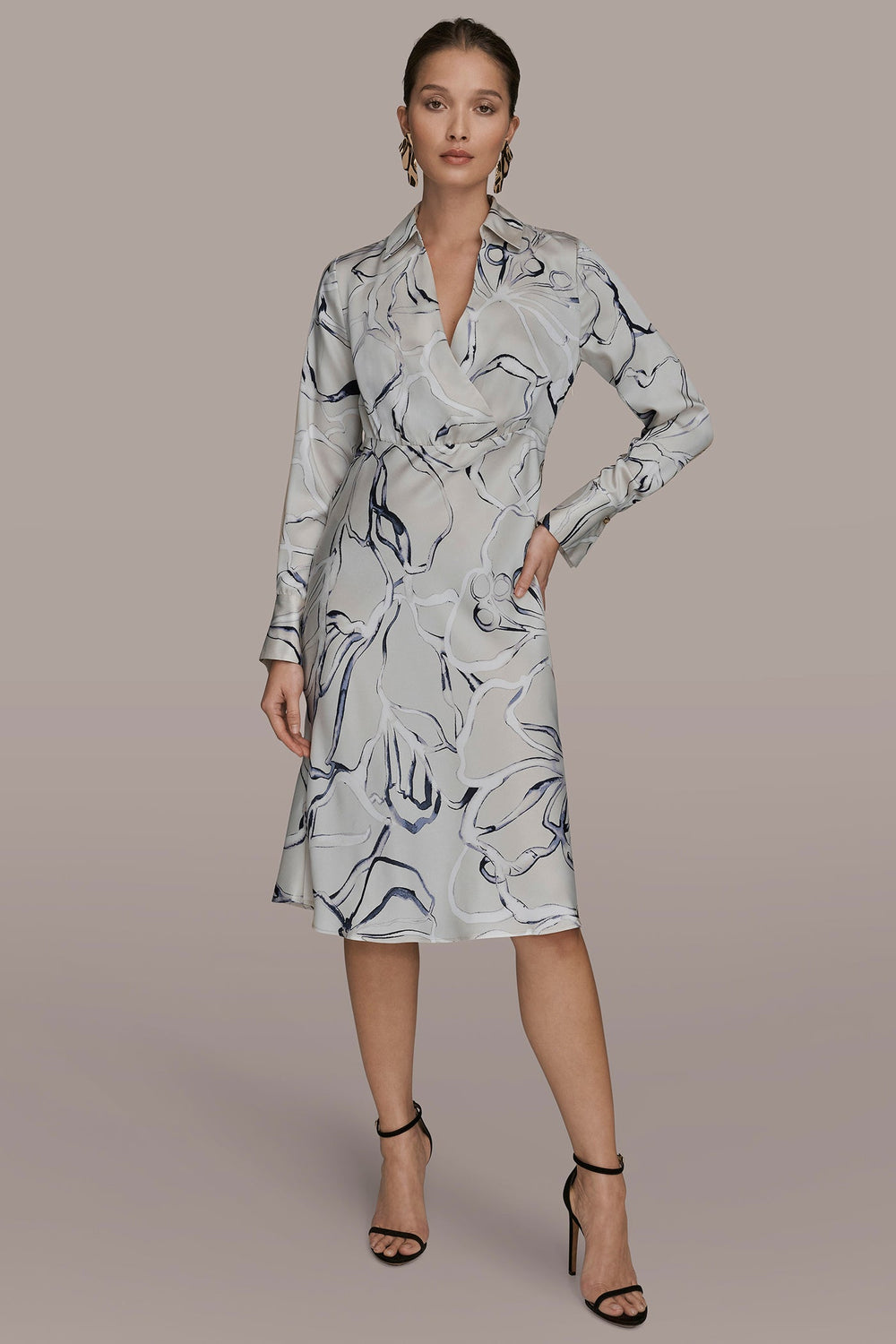 Donna Karan | COTTON PRINTED MIDI SHIRT DRESS