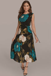 Donna Karan | CHIFFON FLORAL PLEATED MAXI DRESS