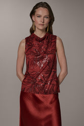 Donna Karan | SLEEVELESS COWL NECK SEQUIN BLOUSE