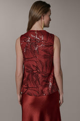 Donna Karan | SLEEVELESS COWL NECK SEQUIN BLOUSE