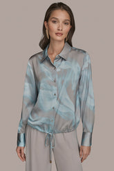 Donna Karan | LONG-SLEEVE PRINTED DRAWSTRING BLOUSE
