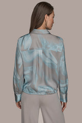 Donna Karan | LONG-SLEEVE PRINTED DRAWSTRING BLOUSE